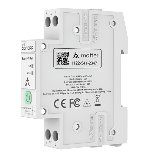 Interruptor WiFi Sonoff Basic-1GSP Riel DIN 32A con Medición de Energía (Compatible con Matter)