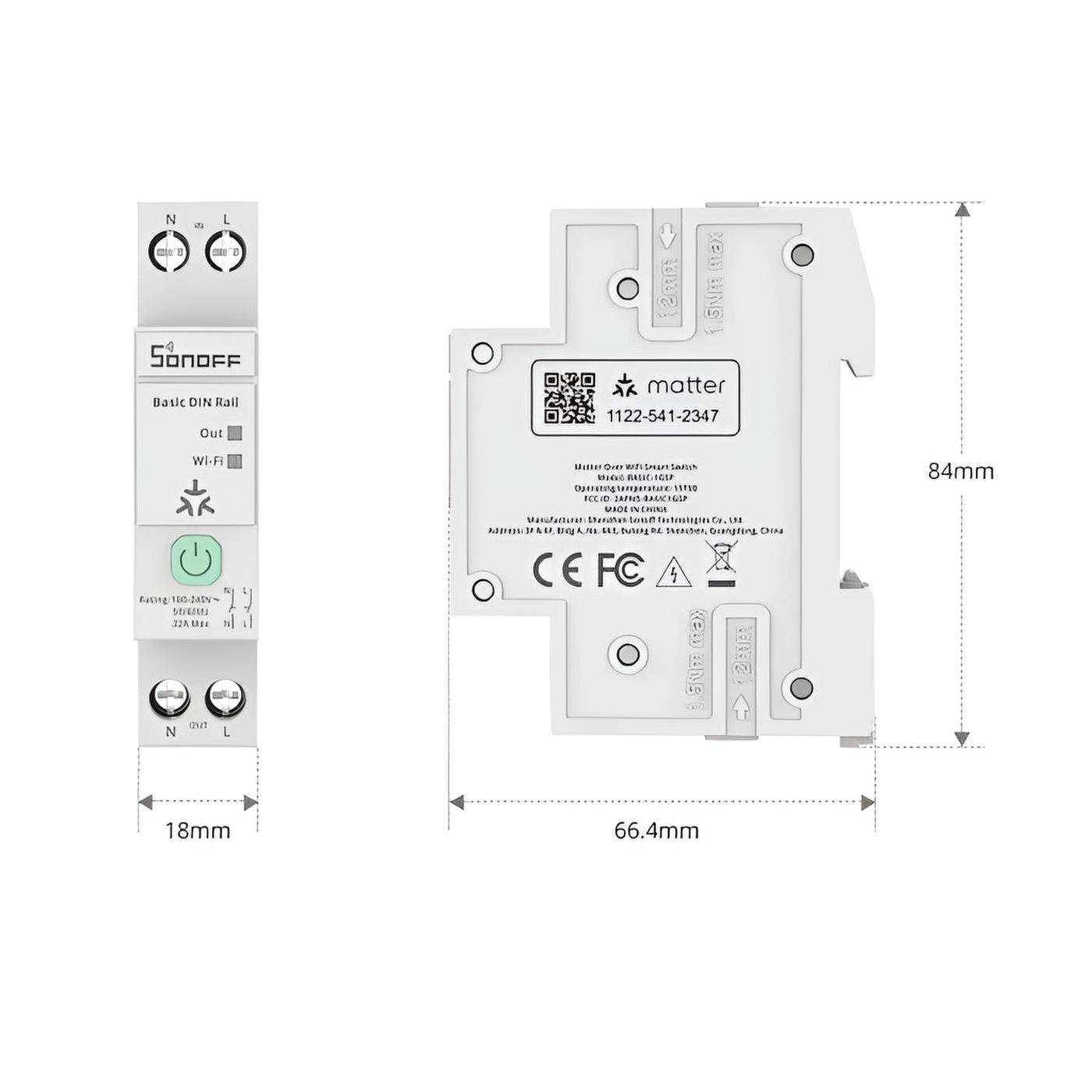 Interruptor WiFi Sonoff Basic-1GSP Riel DIN 32A con Medición de Energía (Compatible con Matter)
