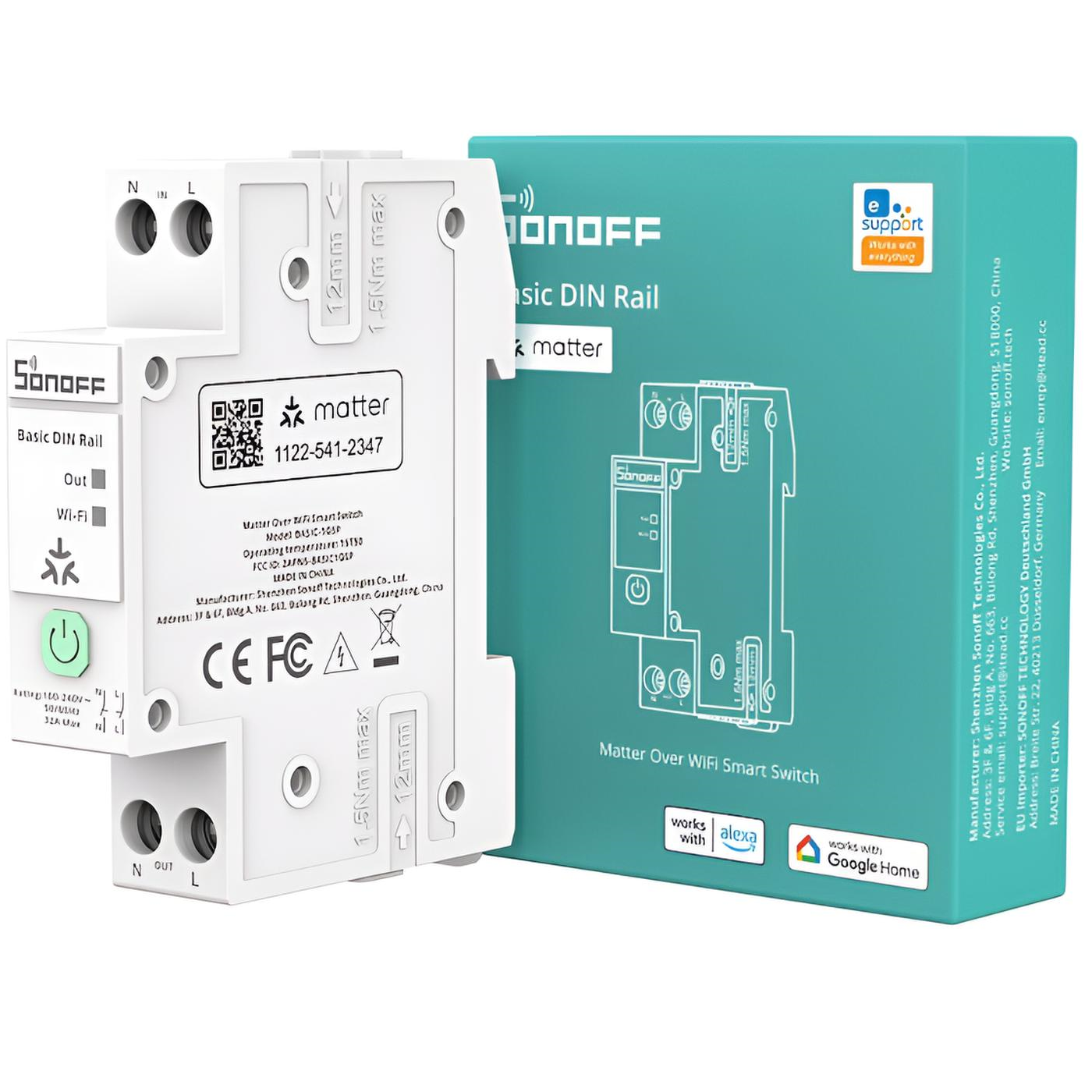 Interruptor WiFi Sonoff Basic-1GSP Riel DIN 32A con Medición de Energía (Compatible con Matter)