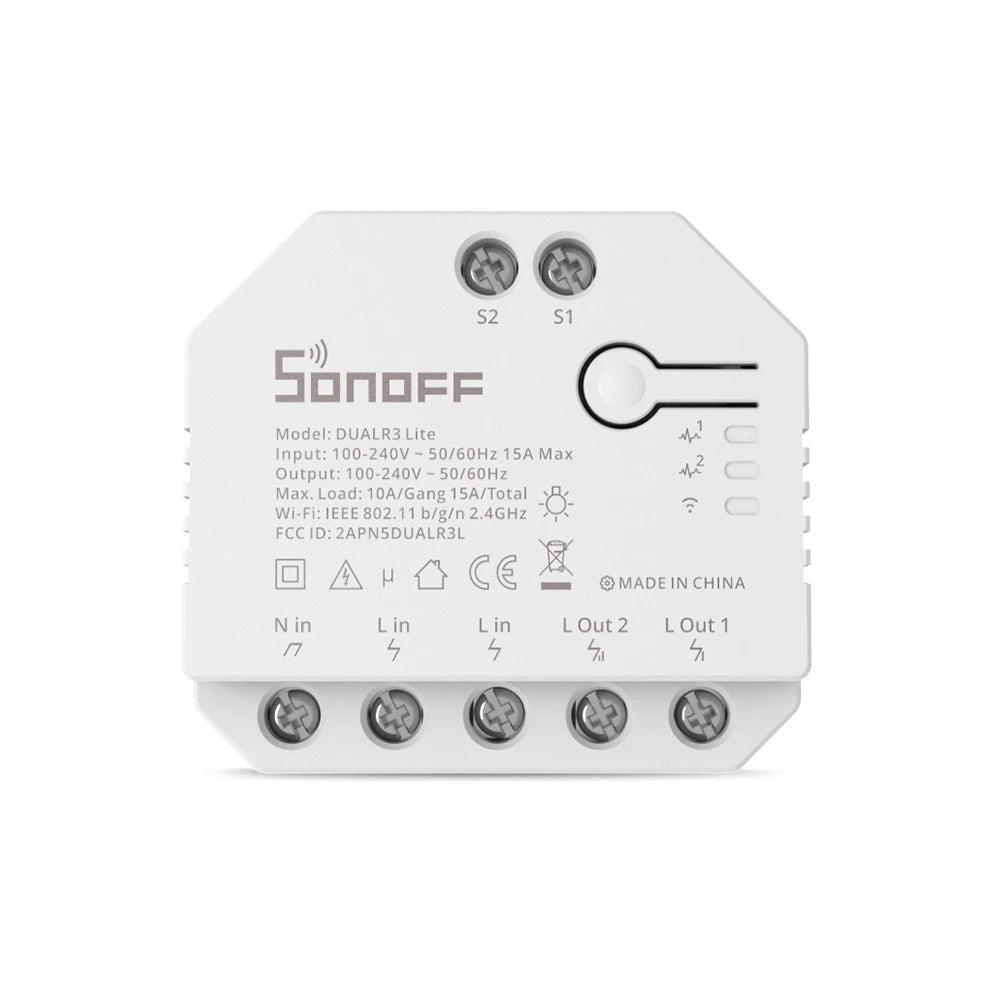 Interruptor WiFi Sonoff DUALR3 Lite de 2 Canales y Control de Motor