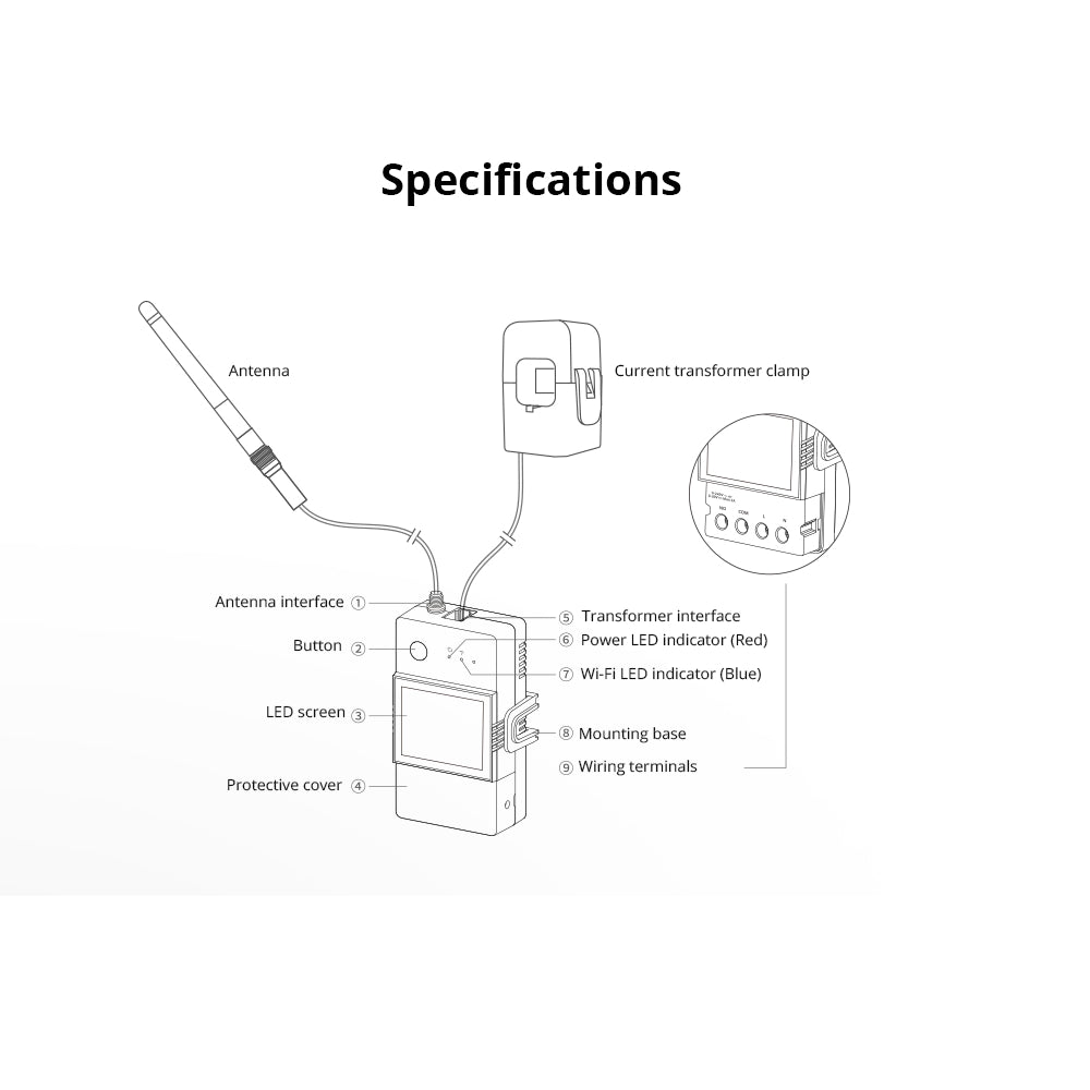 Interruptor Wifi Medidor de Energia Sonoff POW Ring 100A