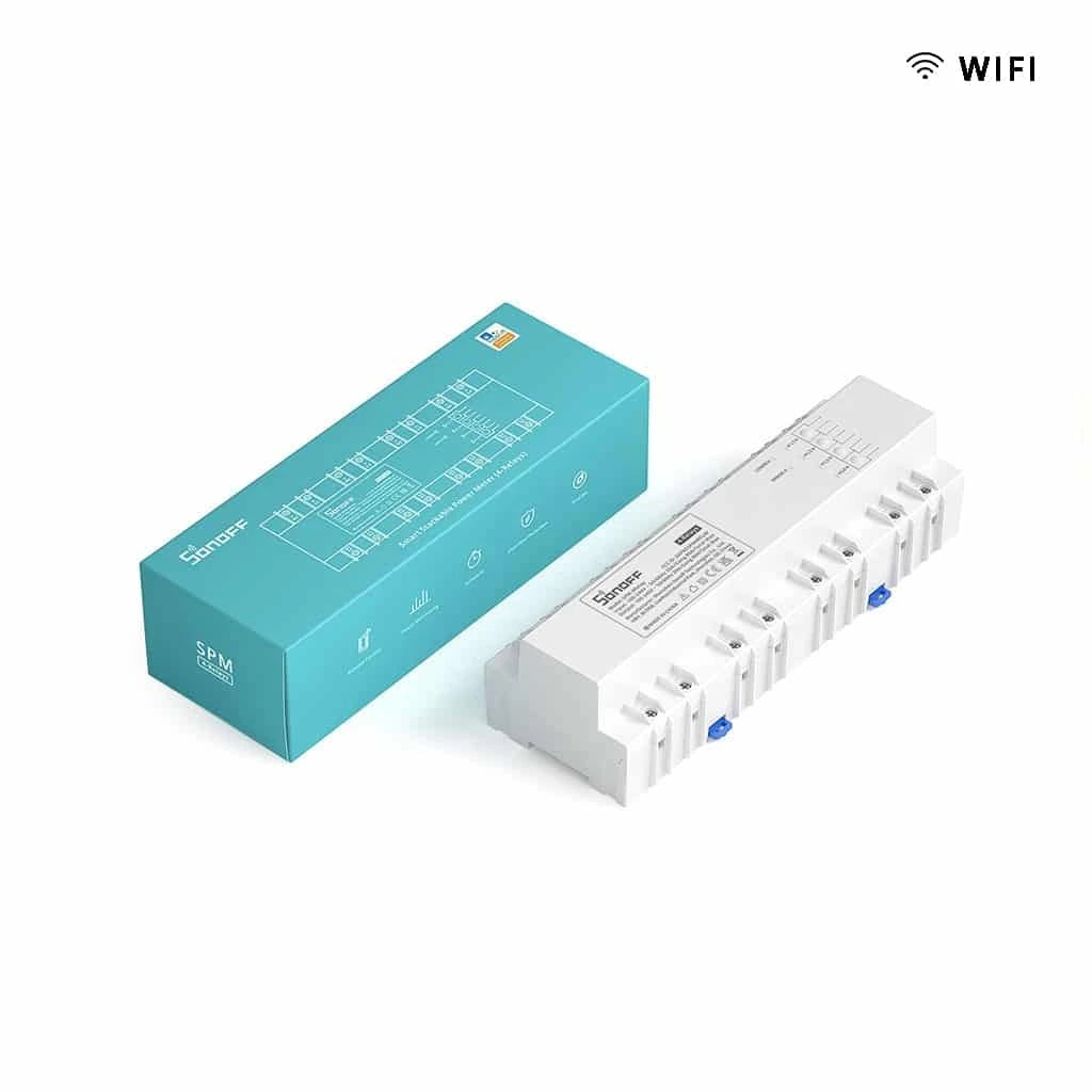 Medidor de Energía Apilable Inteligente 80A total con Protección de Sobre Voltaje Sonoff SPM-4Relay