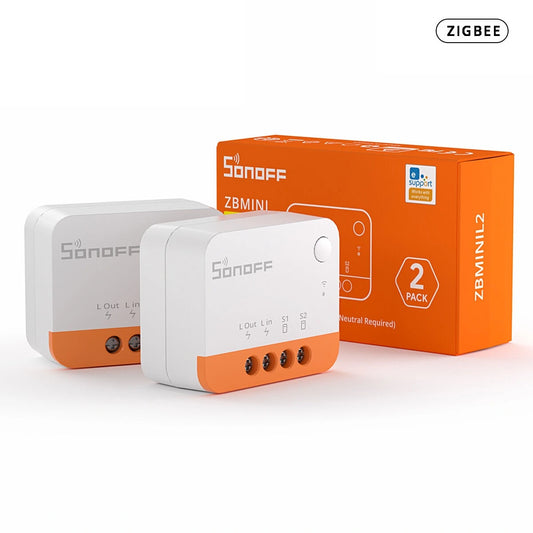 Pack de 2 Interruptores Zigbee Sin Neutro Sonoff Mini Extreme ZBMINIL2